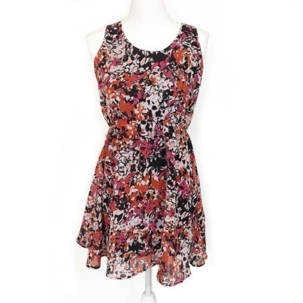 CLEARANCE Orange Pink Black Splatter Abstract A Line Dress